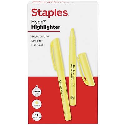 Staples - Hype Stick Highlighter, Chisel Tip, Yellow, 12/Pack (ST62943)