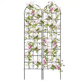 Costway - 2 Pack 87" x 20" Metal Garden Trellis Decorative Outdoor Trellis for Climbing Plants - Black