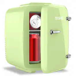 YASHE - 4L Mini Fridge, 6 Can Skincare & Drink Cooler/Warmer, 110V/12V, Portable, for Office, Dorm, Bedroom, Car - Green