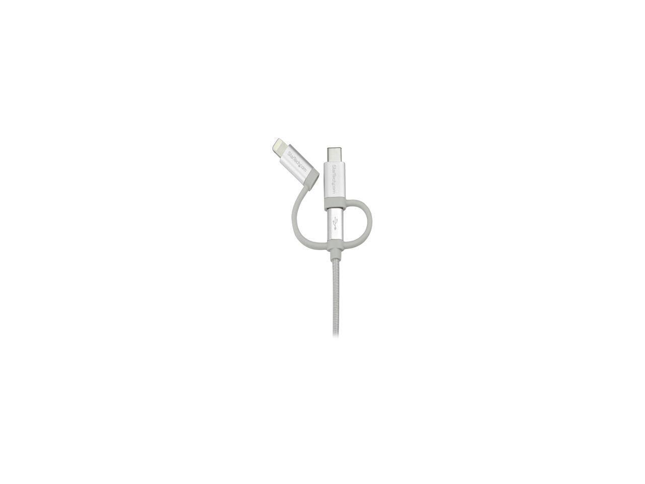 Alt View 3. StarTech.com - StarTech LTCUB1MGR 1m Braided USB Multi Charger Cable - USB-C/Micro/Lightning - 1 Pack.