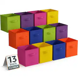 Sorbus - 13 Inch Storage Bins, Sturdy Collapsible Fabric Storage Cubes with Handle, 12 Foldable Basket Organizer - Bright Rainbow