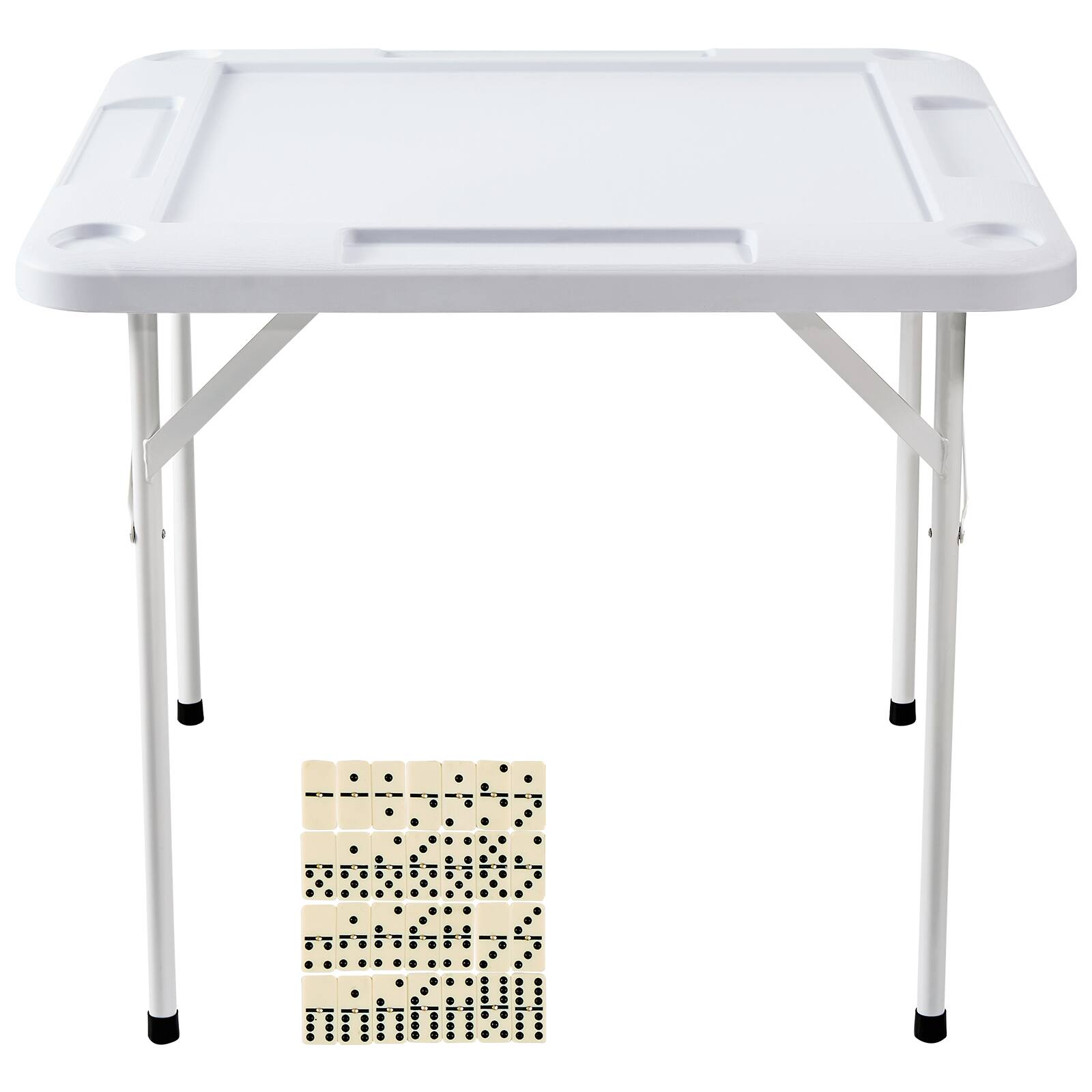 Alt View 5. VEVOR - Mahjong Table, Square 4 Player Folding Card Table with 4 Cup Holders & 4 Chip Trays, Domino Game Table, 35.4 x 35.4-inch - White.