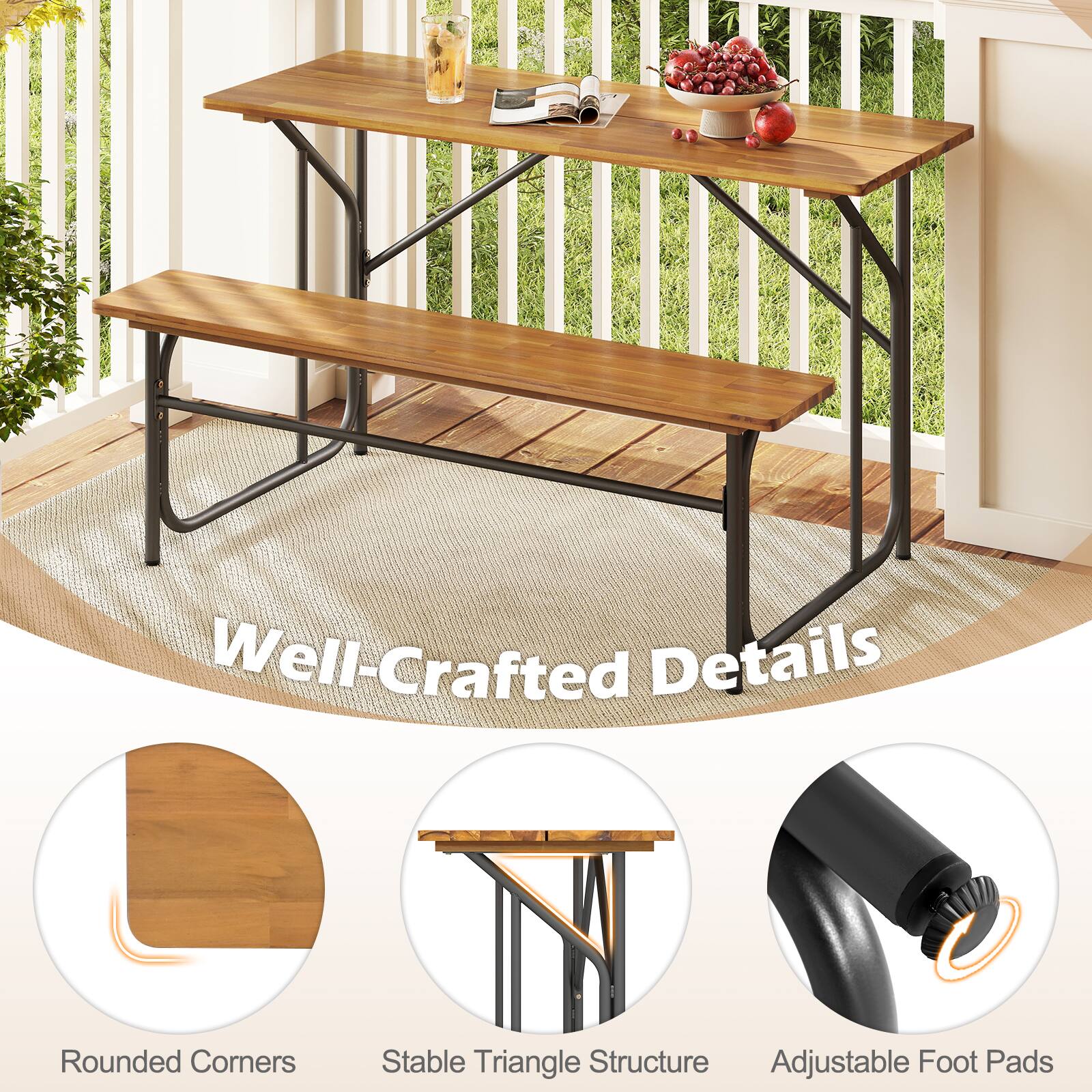 Well-Crafted Details

- Rounded Corners
- Stable Triangle Structure
- Adjustable Foot Pads