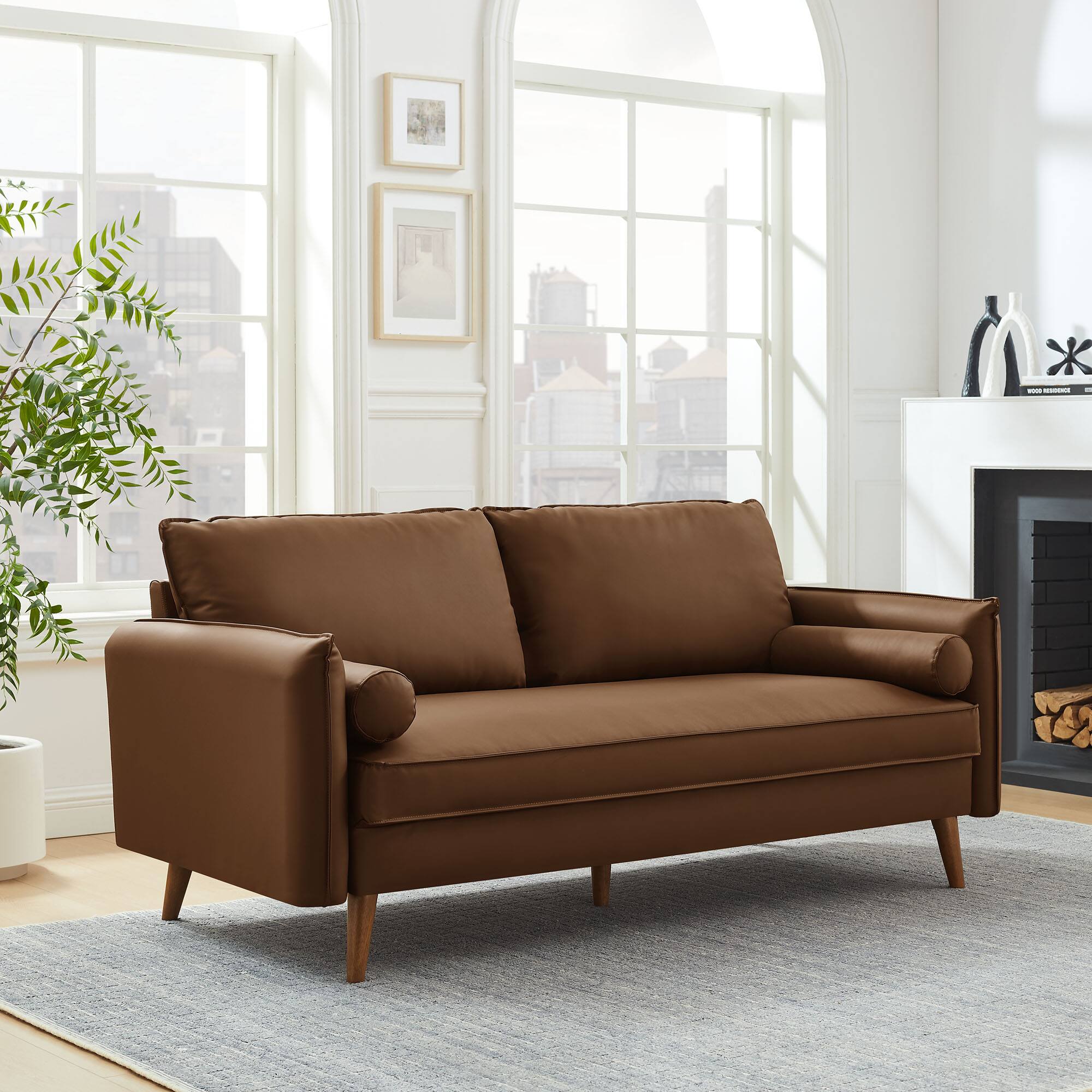 Alt View 4. Modway - Revive Upholstered Vegan Leather Sofa by Modway - Brown.