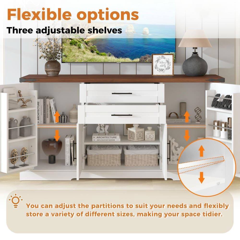 Flexible options  
Three adjustable shelves  

You can adjust the partitions to suit your needs and flexibly store a variety of different sizes, making your space tidier.