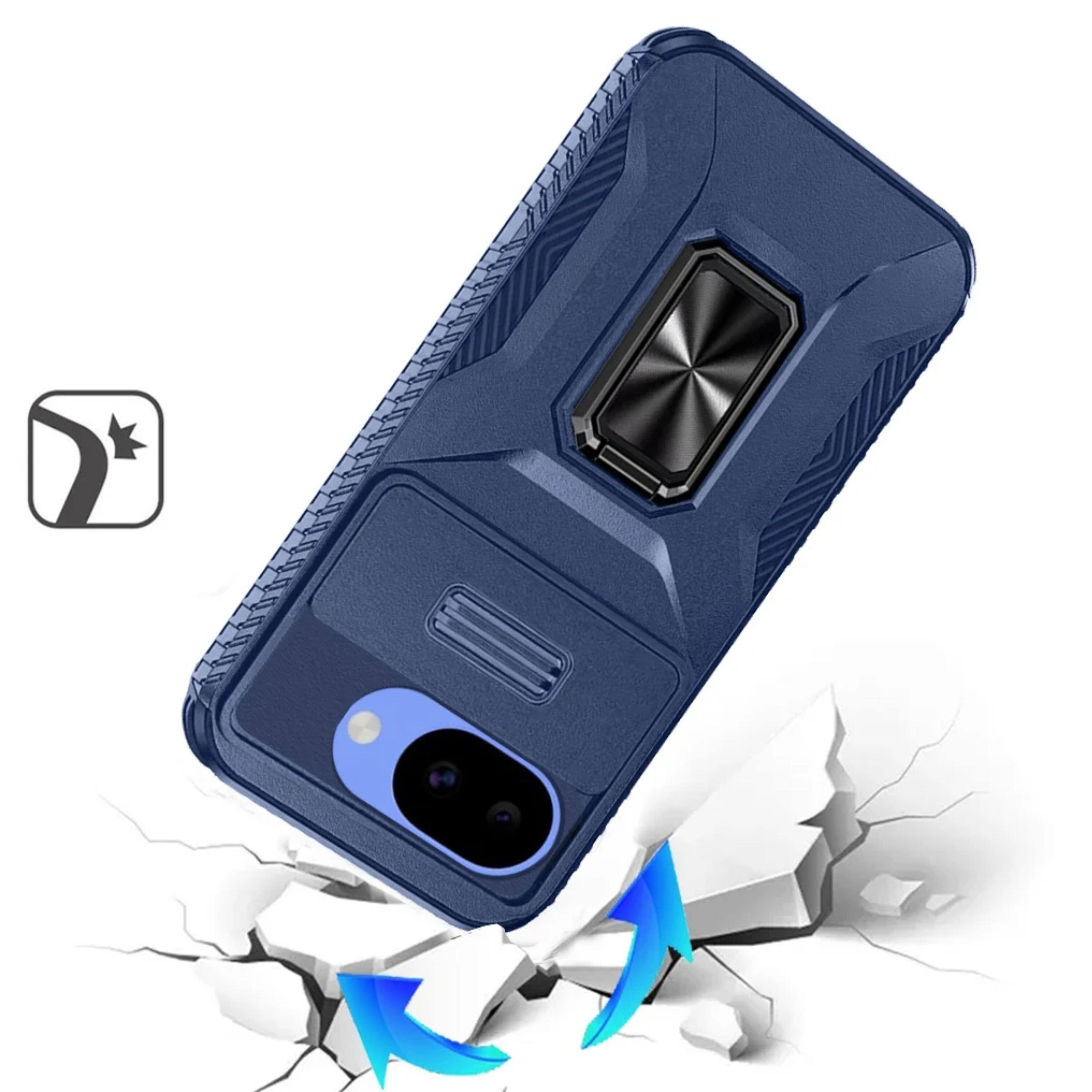 Left. Kitcheniva - Full Coverage Metal Stand Lens Cover Phone Case With Tempered Glass For Google Pixel 10a Blue - Blue.