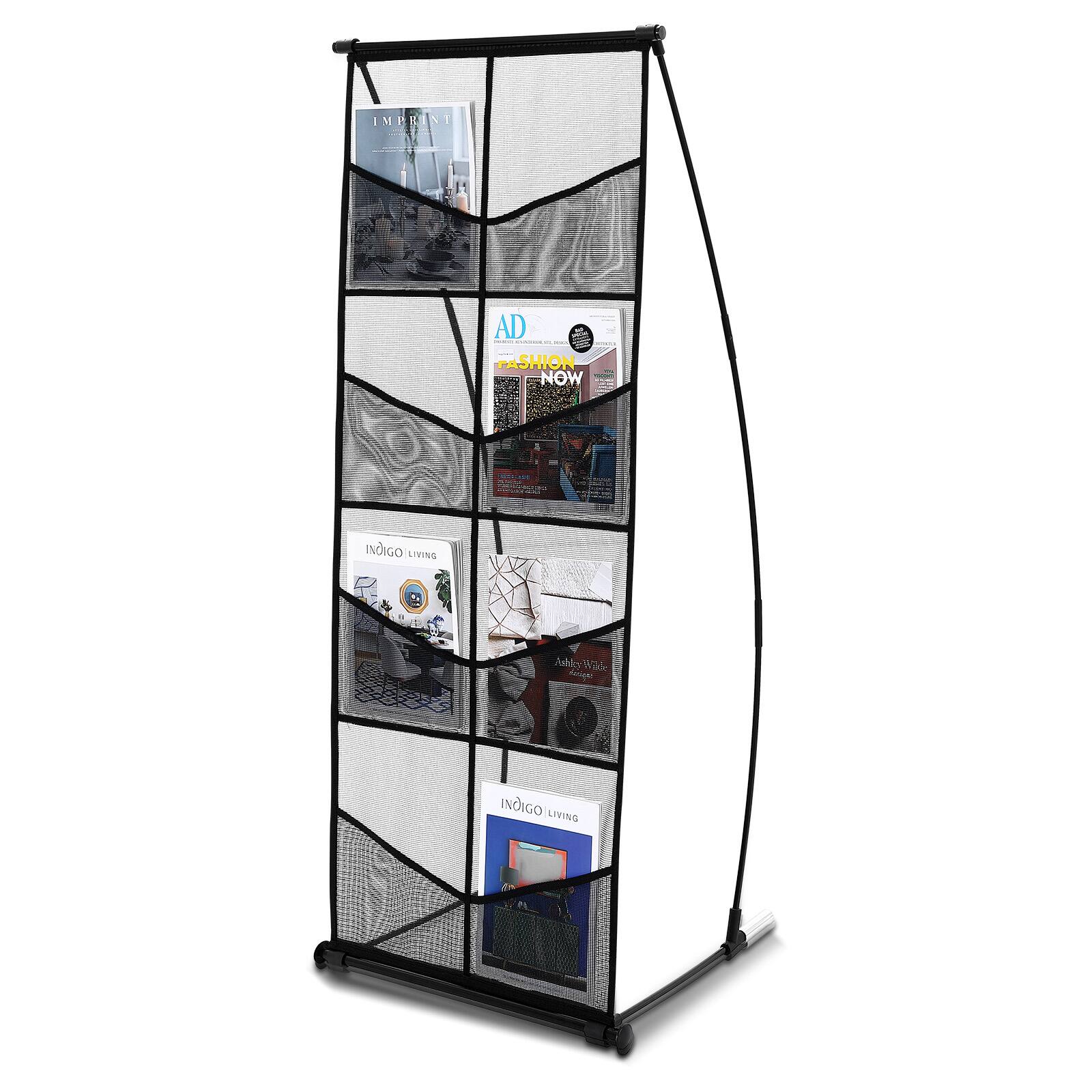 VEVOR - Brochure Display Stand, 4-Tier 8 Pockets Mesh Literature Display Holder, Floor Standing Magazine Newspaper Catalog Rack - Black