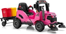 Costway - Ride on Car 12V 2 in 1 Kids Street Sweeper Truck Electric Vehicle with Remote Control - Pink