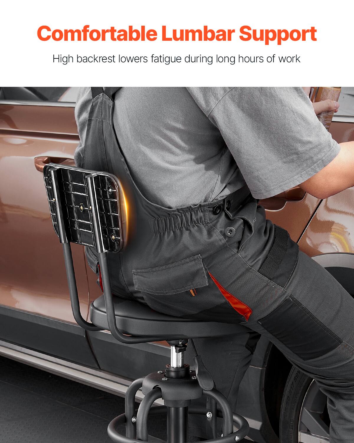 Comfortable Lumbar Support  
High backrest lowers fatigue during long hours of work