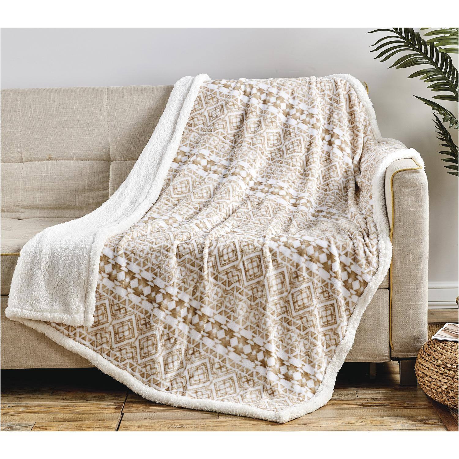 Alt View 2. Noble House - Plazatex Tala with Sherpa Plush Decorative All Season Plum Throw Blanket 50" x 60" Beige - Beige.