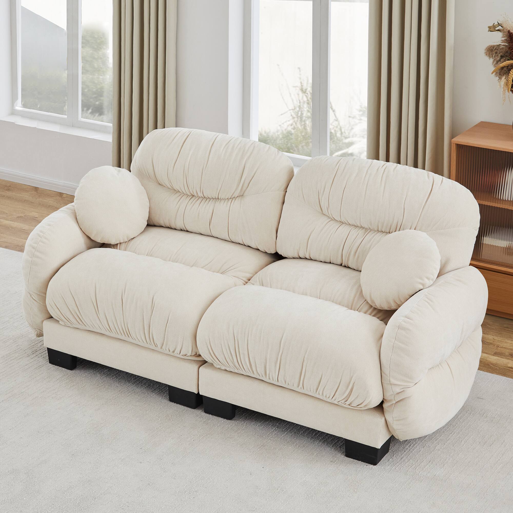 Angle. Anysun - 2-Seater Modular Sofa with Chenille Fabric, High-Density Foam & Curved Armrests, Pleated Design for Living Room - Beige.