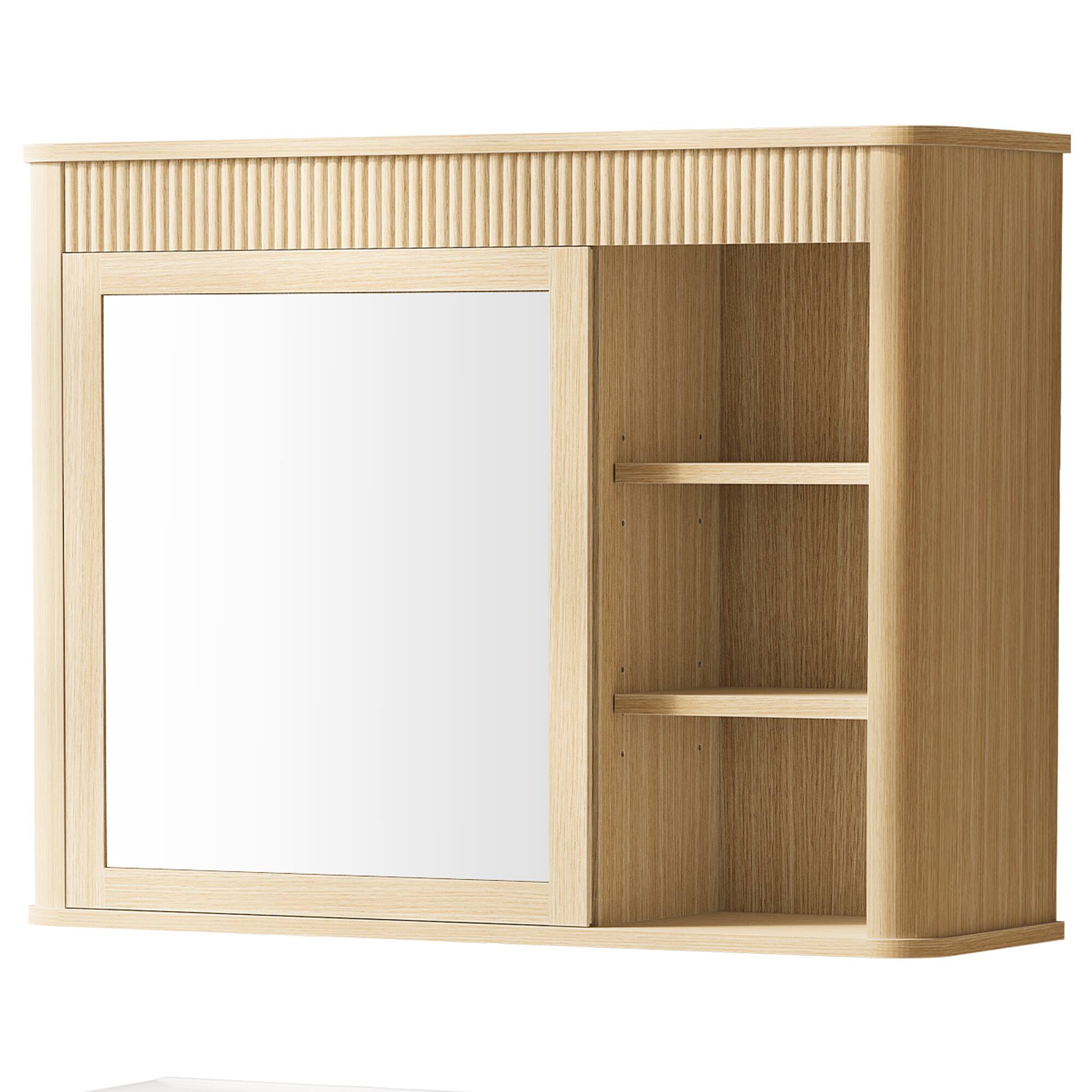 Alt View 6. ModernMate - 29" Modern Wall-Mounted Bathroom Medicine Cabinet with Adjustable Shelves - Natural Oak.