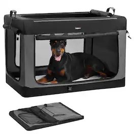 Songmics Home - Collapsible Dog Crate, 48-Inch Portable Dog Travel Crate for Extra Large Dogs, Oxford Fabric Pet Carrier - Ink Black