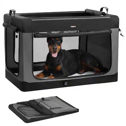 Front. Songmics Home - Collapsible Dog Crate, 48-Inch Portable Dog Travel Crate for Extra Large Dogs, Oxford Fabric Pet Carrier - Ink Black.