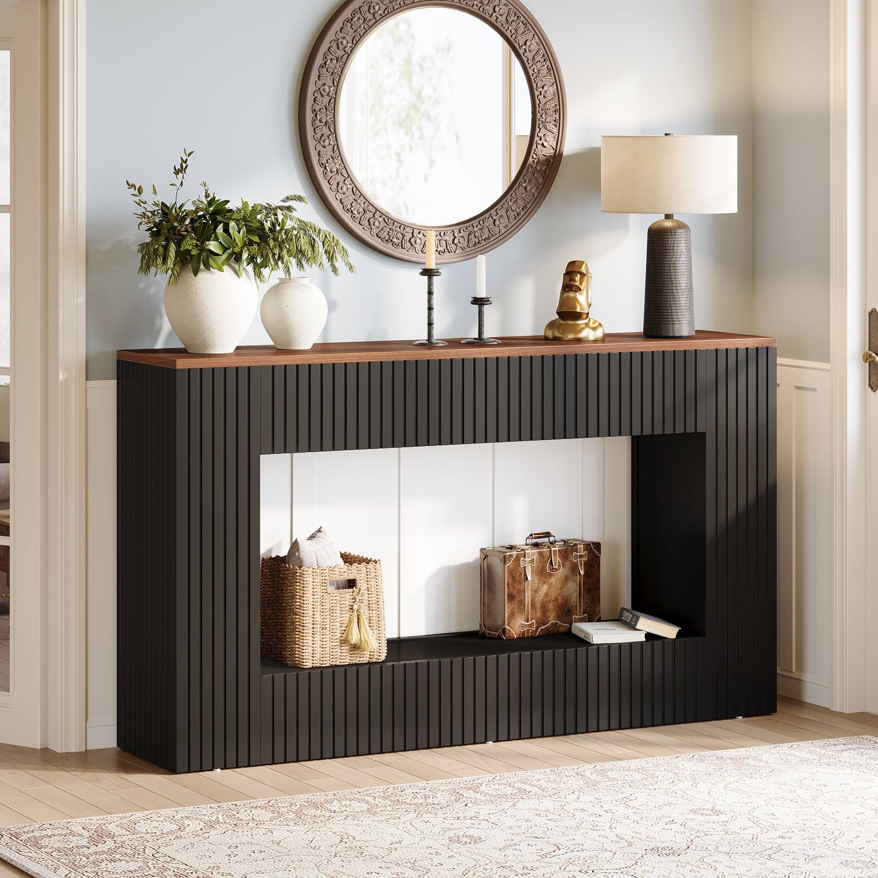 Angle. Tribesigns - Console Table with Engineered Wood Construction and Space-Saving Design for Entryway and Living Room - Dark Brown.