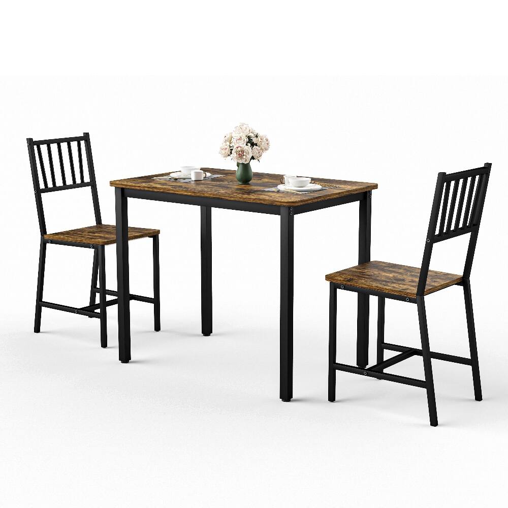 Alt View 4. Loheer - Loheer 3-Piece Dining Table Set, Rustic Brown Industrial Kitchen Table with 2 Chairs for Small Spaces - Rustic Brown and Black.
