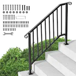 VEVOR - Handrails for Outdoor Steps, 3-4 Step Stair Hand Rail Kit, Transitional Iron Railings with Installation Kit - Black
