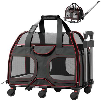 Front. Katziela - Katziela MegaCruze Carrier Pro Extra Large Pet Travel Crate with Wheels Foldable Frame & Plush Bed & Ventilation System.