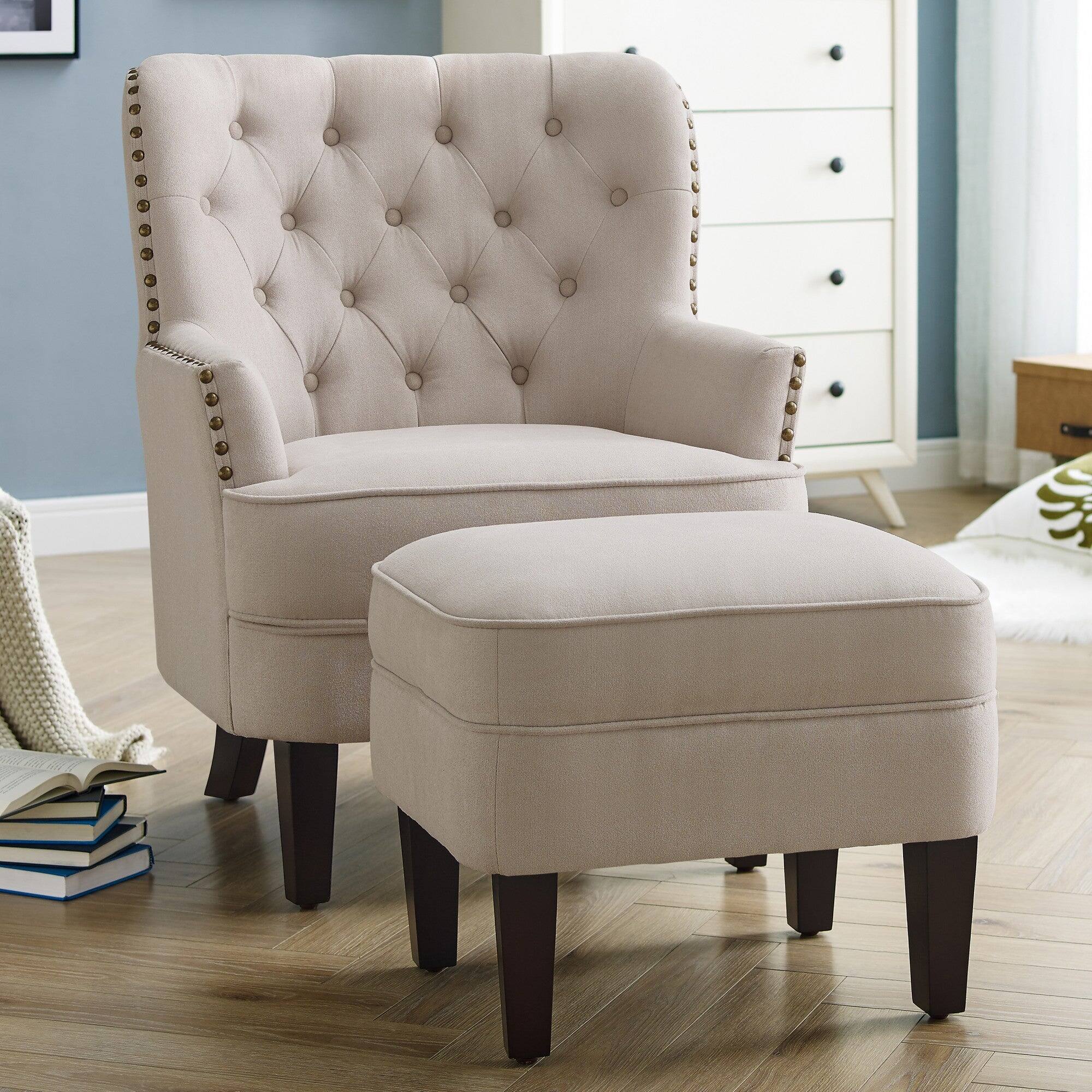 Alt View 1. Boyel Living - Tufted Accent Chair with Ottoman and Solid Wood Legs - Beige.