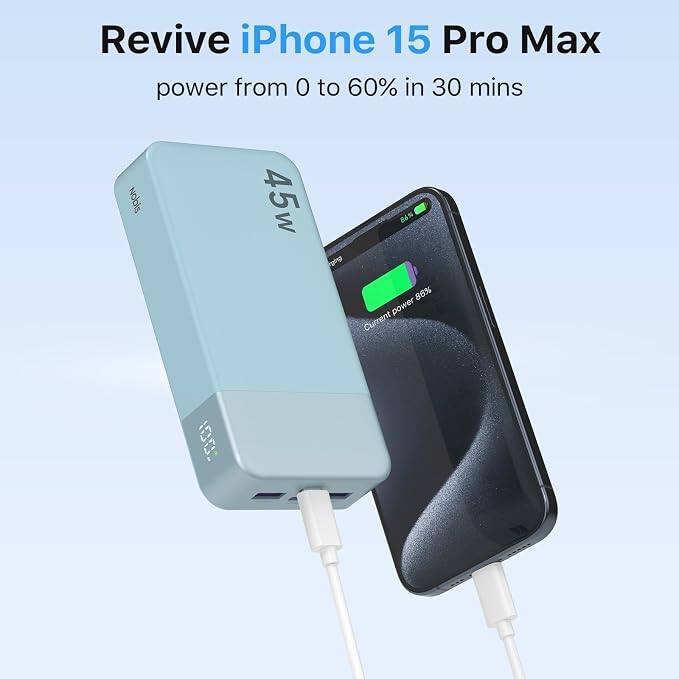 Revive iPhone 15 Pro Max power from 0 to 60% in 30 mins  
Nobis 45w  
86%  
Current power 86%
