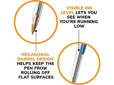 - **Visible Ink Level**: Lets you see when you're running low.
- **Hexagonal Barrel Design**: Helps keep the pen from rolling off flat surfaces.