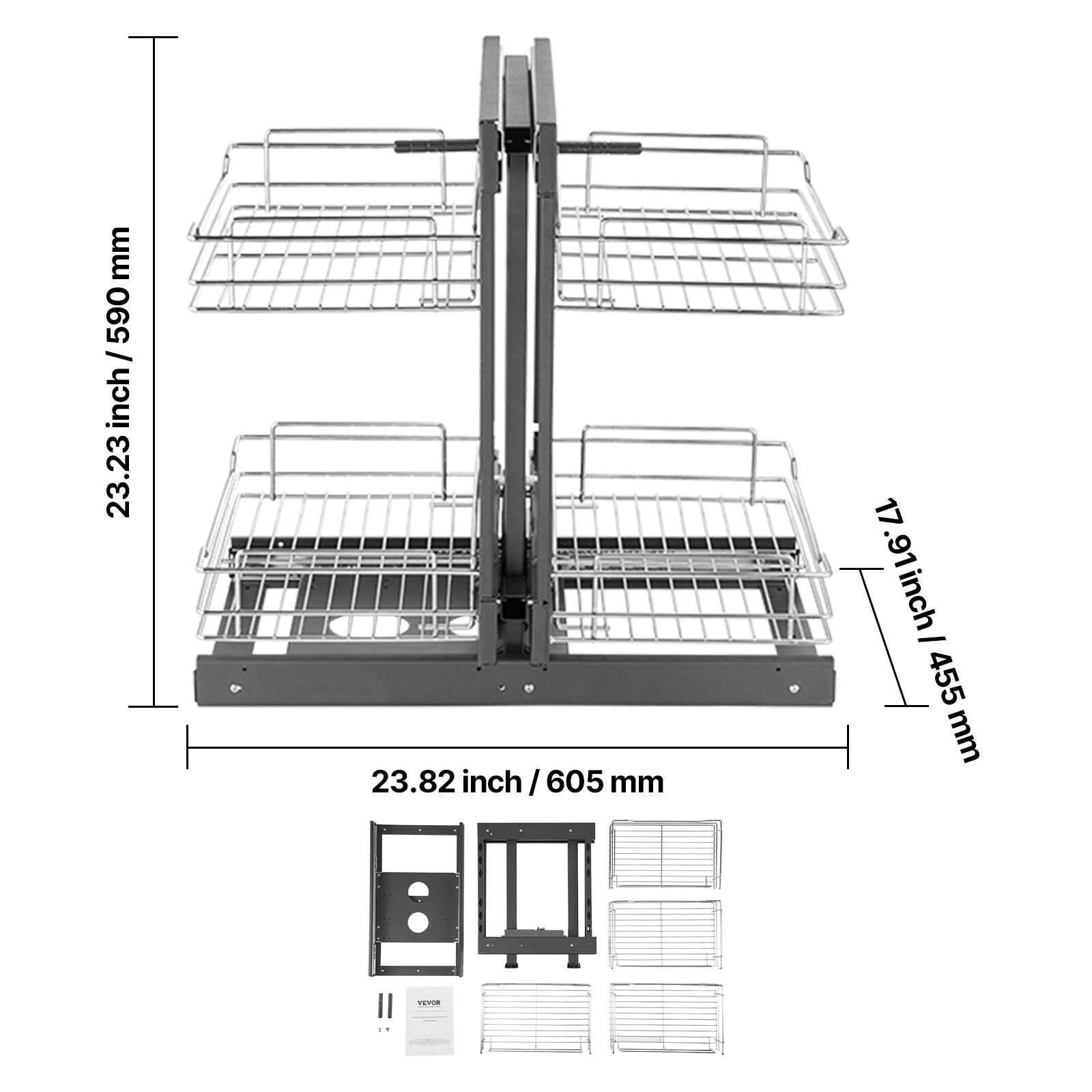 - Height: 23.23 inch / 590 mm
- Width: 23.82 inch / 605 mm
- Depth: 17.91 inch / 455 mm