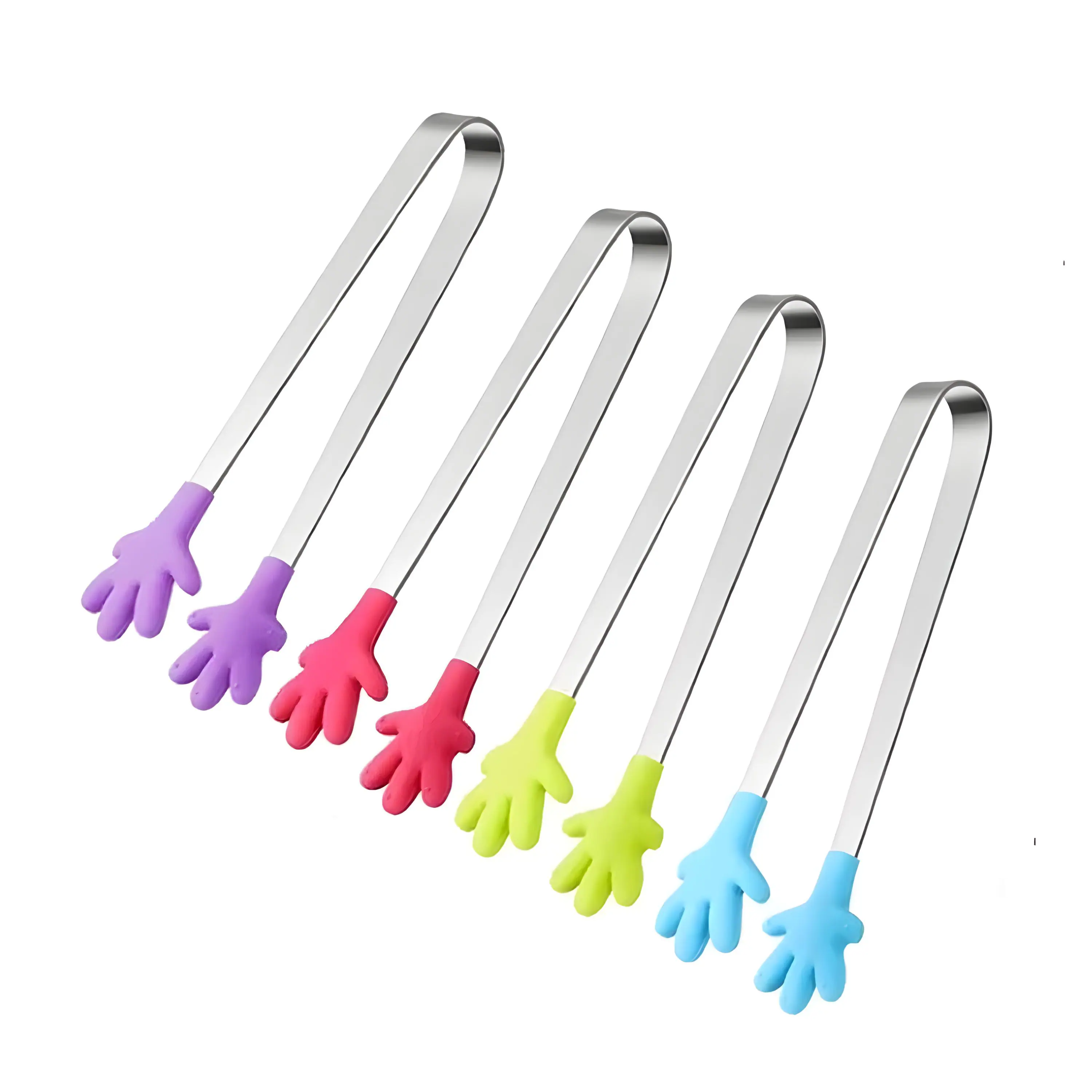 Kitcheniva - 5" Hand Shaped Silicone Mini Tongs 4 Pcs - Multicolor