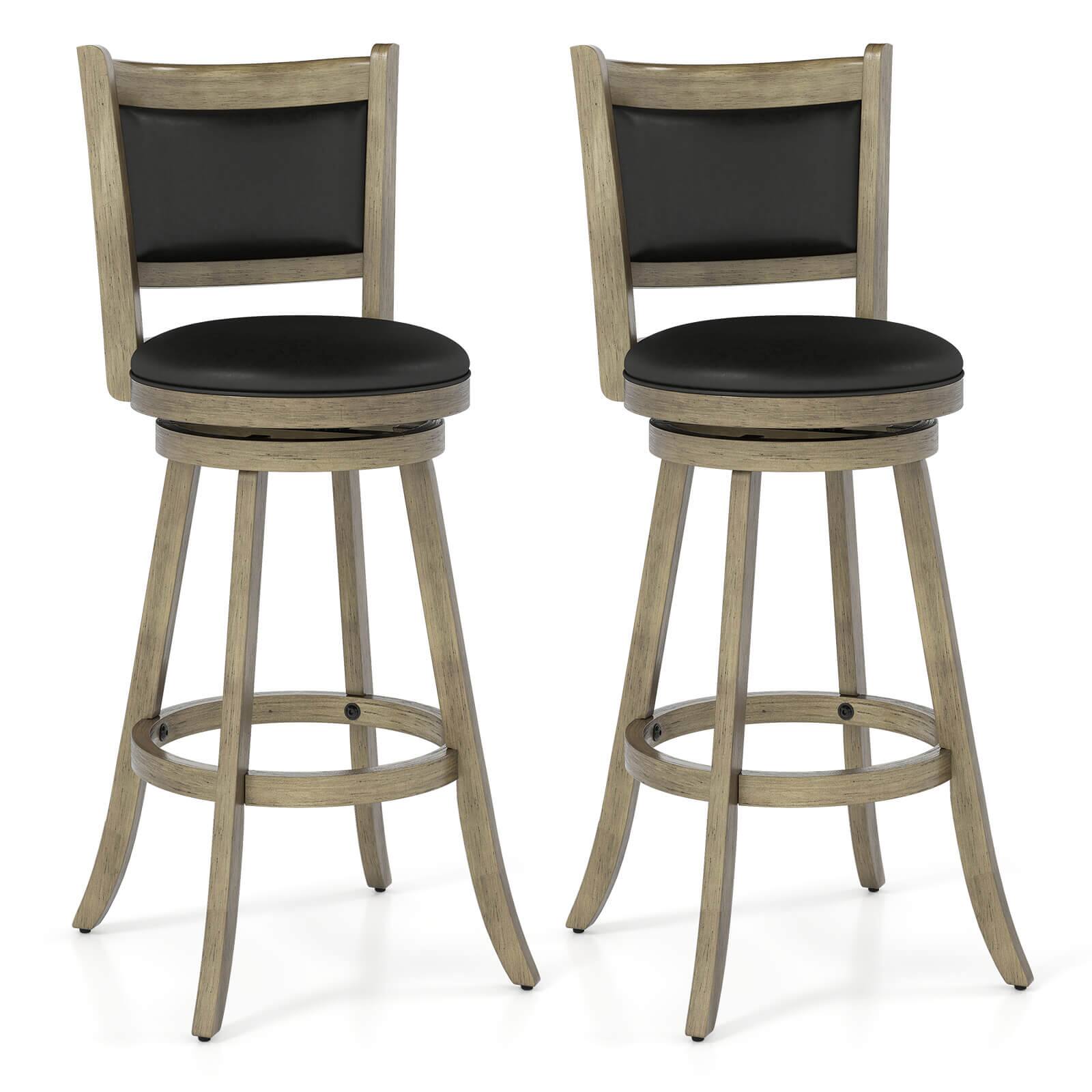 Costway - Swivel Bar Stools with Solid Rubber Wood Frame Set of 2 for Kitchen Island - Gray,Black