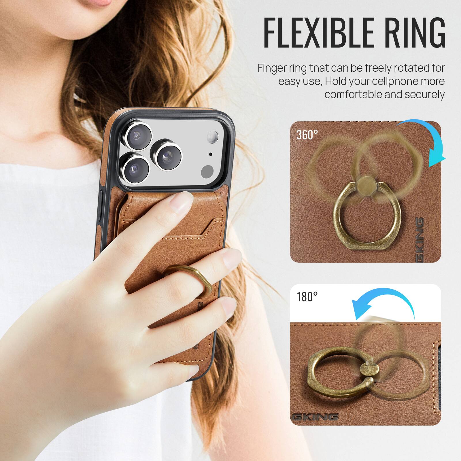 FLEXIBLE RING

Finger ring that can be freely rotated for easy use, Hold your cellphone more comfortable and securely

360°

180°