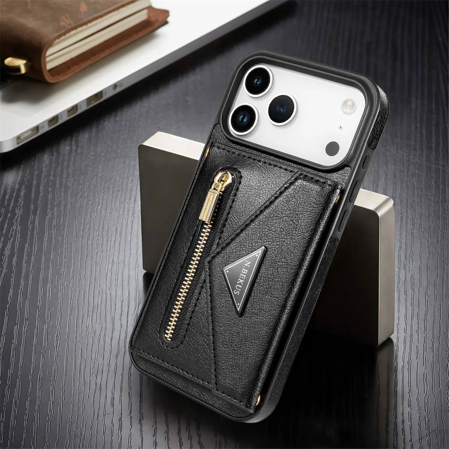 Back. Dteck - Dteck Crossbody Zipper Wallet Case with Adjustable Lanyard for Apple iPhone 17 Pro Kickstand Cover - Black.