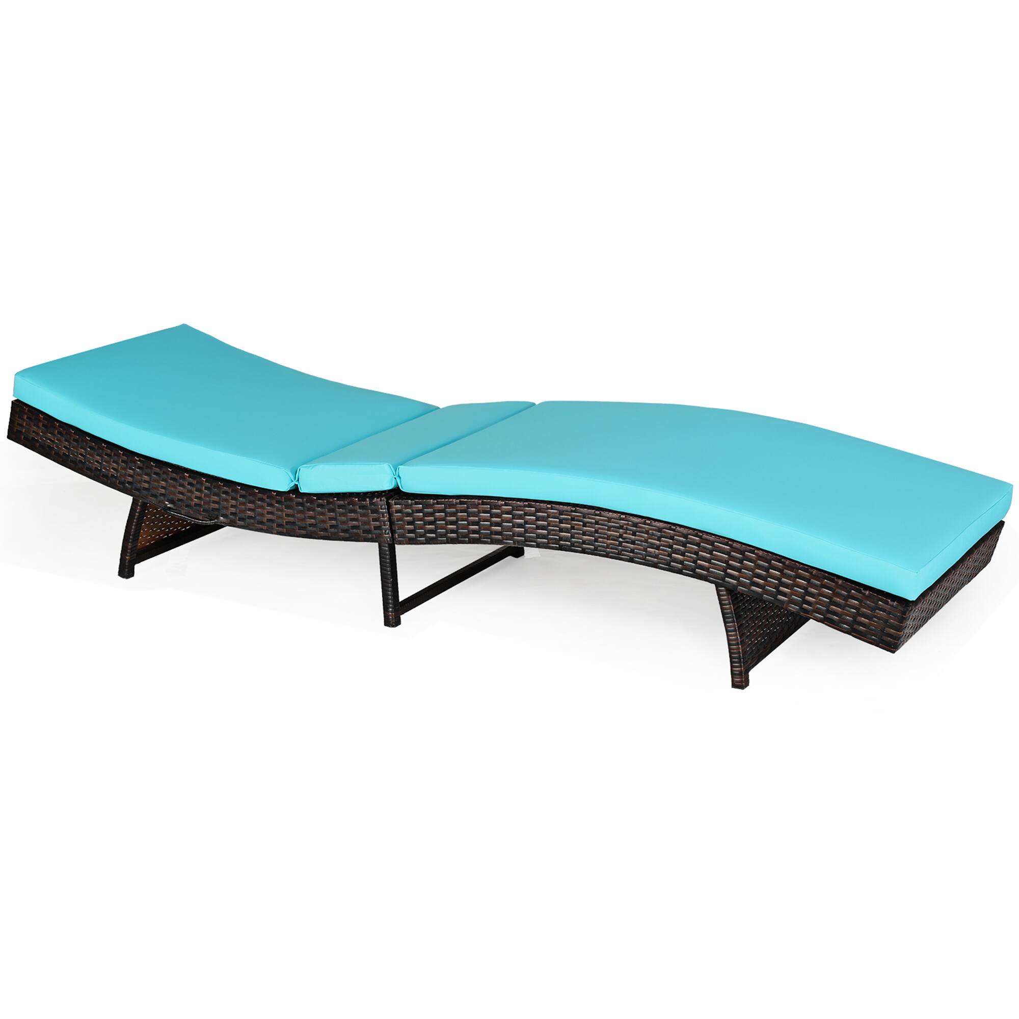Alt View 1. Gymax - Gymax Foldable Patio Rattan Chaise Lounge Chair w/5 Back Positions Turquoise Cushion - Turquoise.