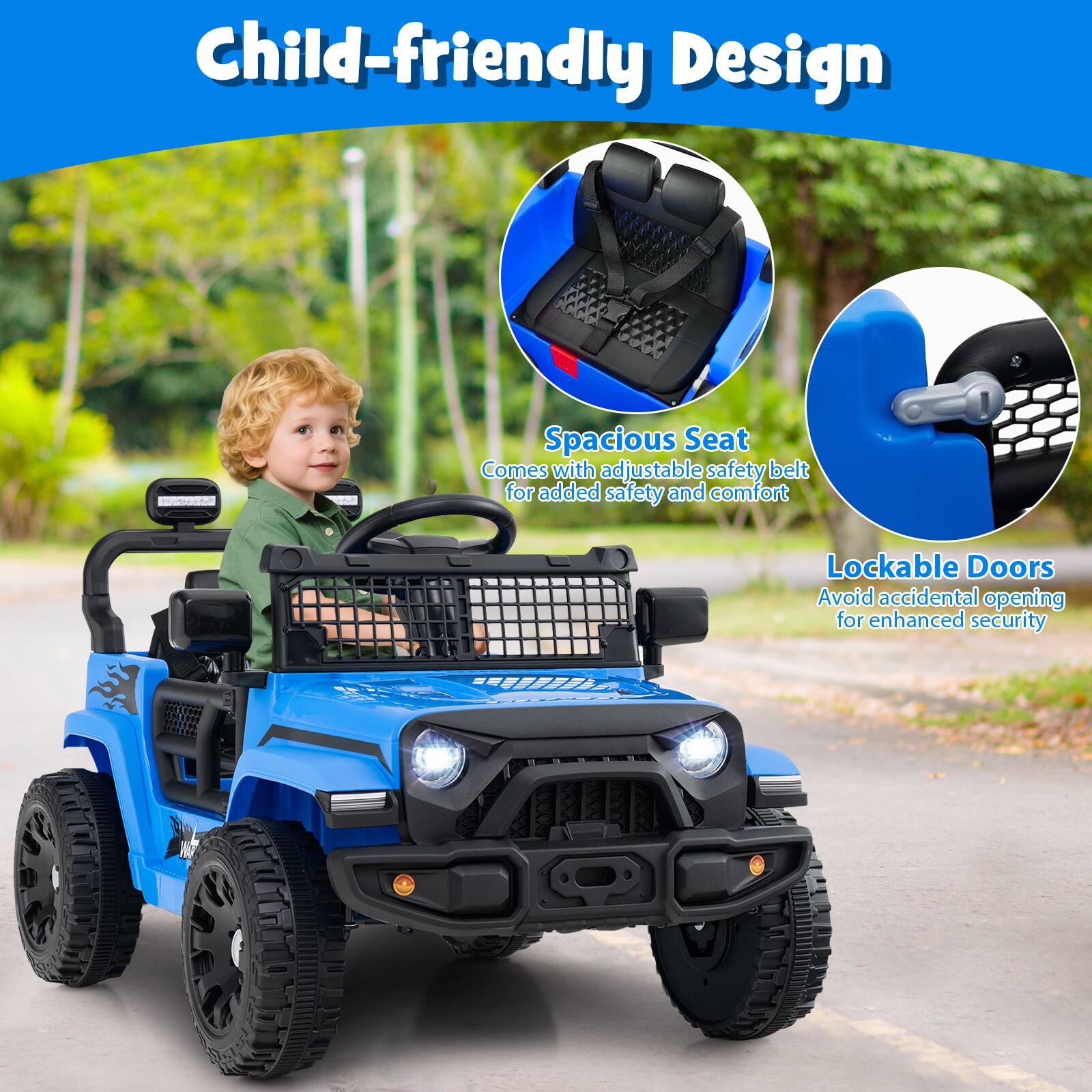 Child-friendly Design

- Spacious Seat
  - Comes with adjustable safety belt for added safety and comfort

- Lockable Doors
  - Avoid accidental opening for enhanced security