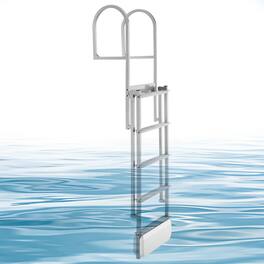 VEVOR - Retractable Dock Ladder, 5 Steps, Aluminum Alloy Pontoon Boat Swim Ladder with Auto-Lift Float, Non-Slip Wide Steps - Silver