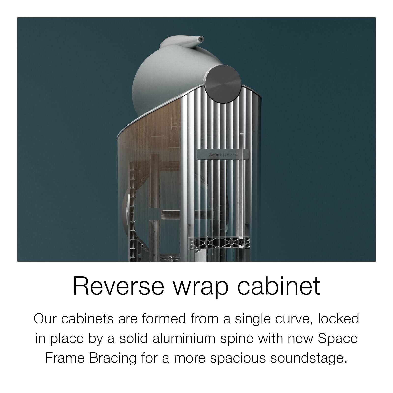 Jowers 1 Wilkne Reverse wrap cabinet

Our cabinets are formed from a single curve, locked in place by a solid aluminium spine with new Space Frame Bracing for a more spacious soundstage.
