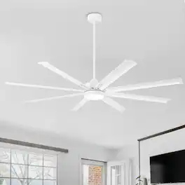 Breezary - 72-In Large Ceiling Fan with 8 Aluminum Blades, DC Motor, 6-Speed Remote with Timer, 2 Downrods, Light/No Light Option - Matte White (With Light)
