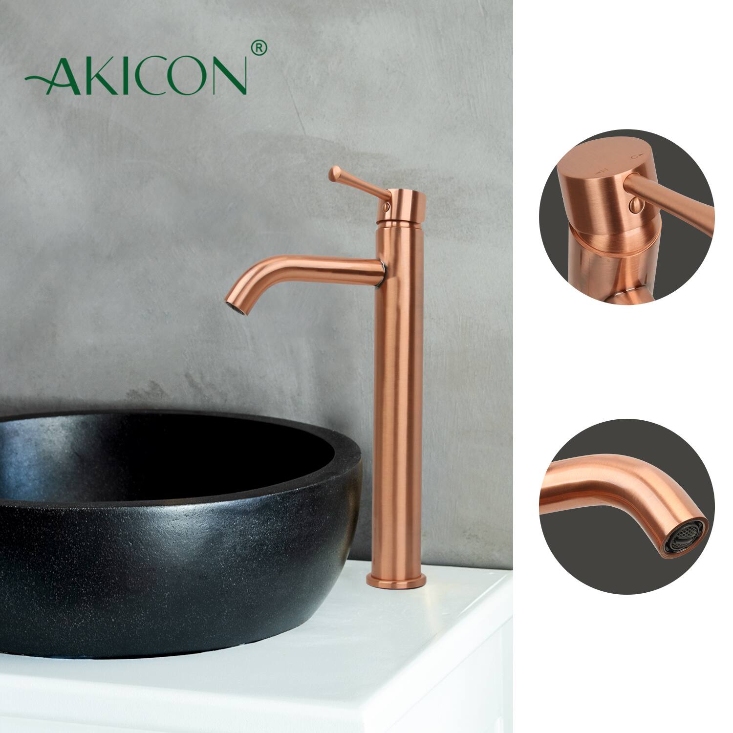 Alt View 2. Akicon - Akicon Solid Brass Single Handle Bathroom Vessel Faucet Basin Mixer Tap Tall Body in Copper - Copper.
