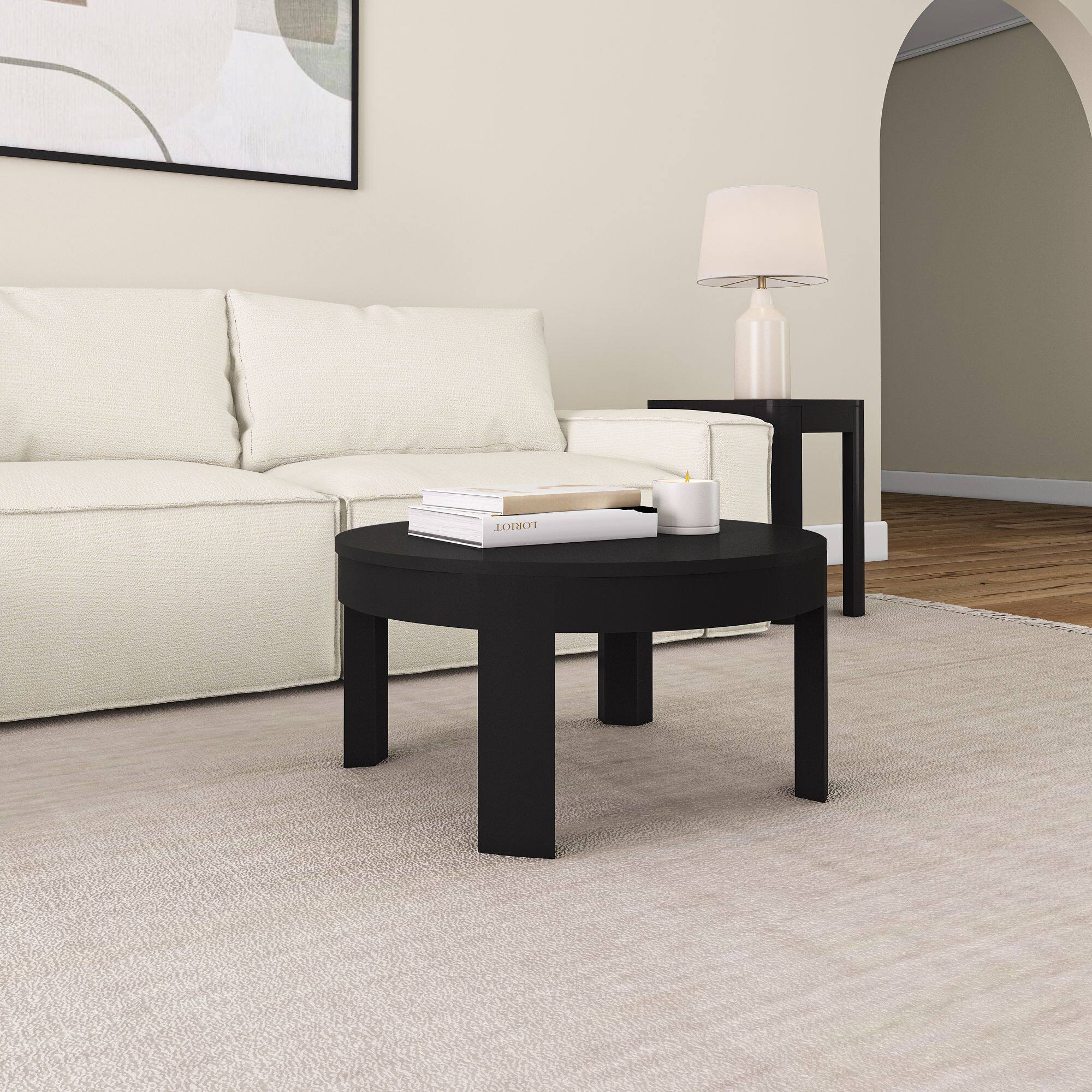 Alt View 4. Plank+Beam - Contour Round Coffee Table (30in x 30in / 762mm x 762mm), Black - Black.
