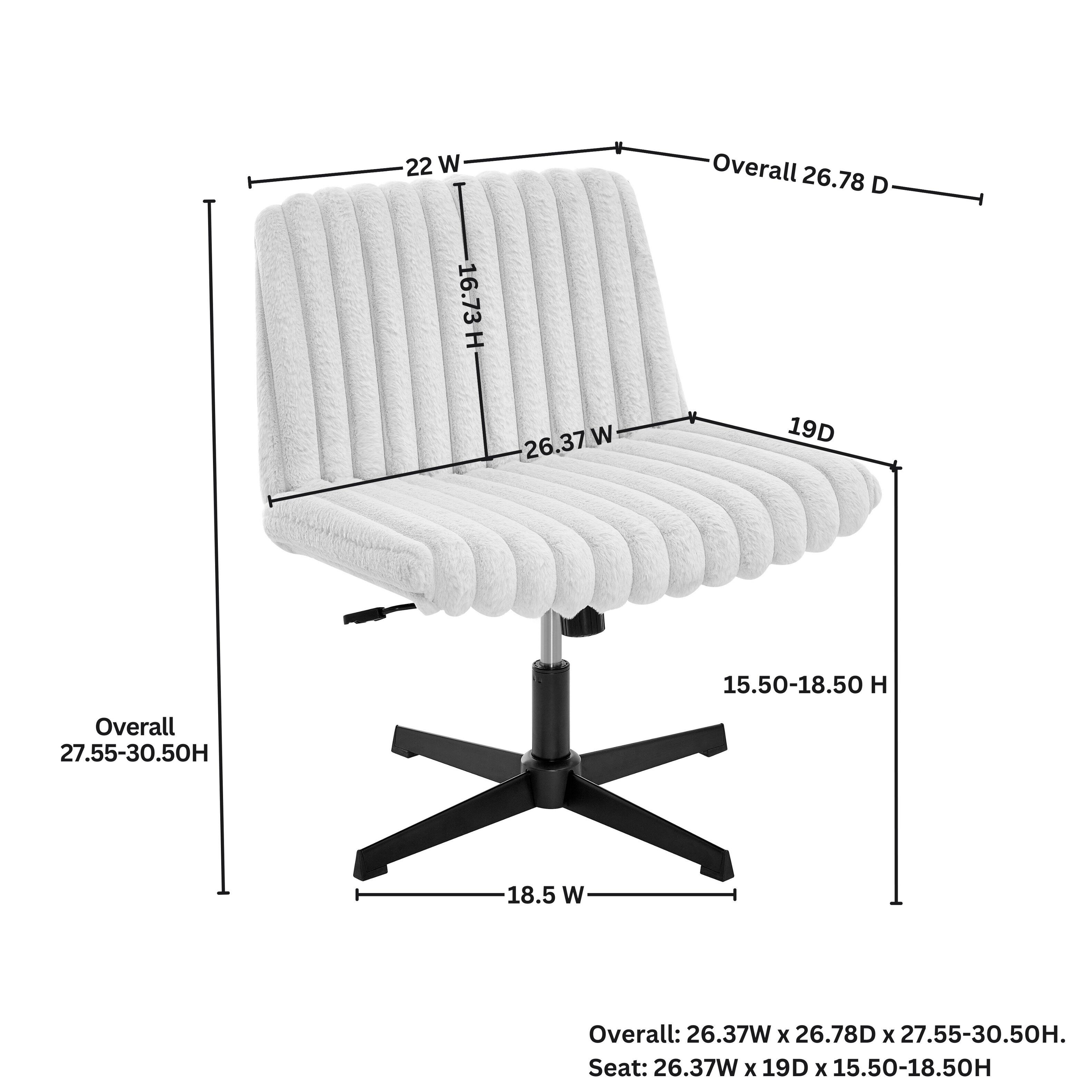 Overall: 26.37W x 26.78D x 27.55-30.50H  
Seat: 26.37W x 19D x 15.50-18.50H