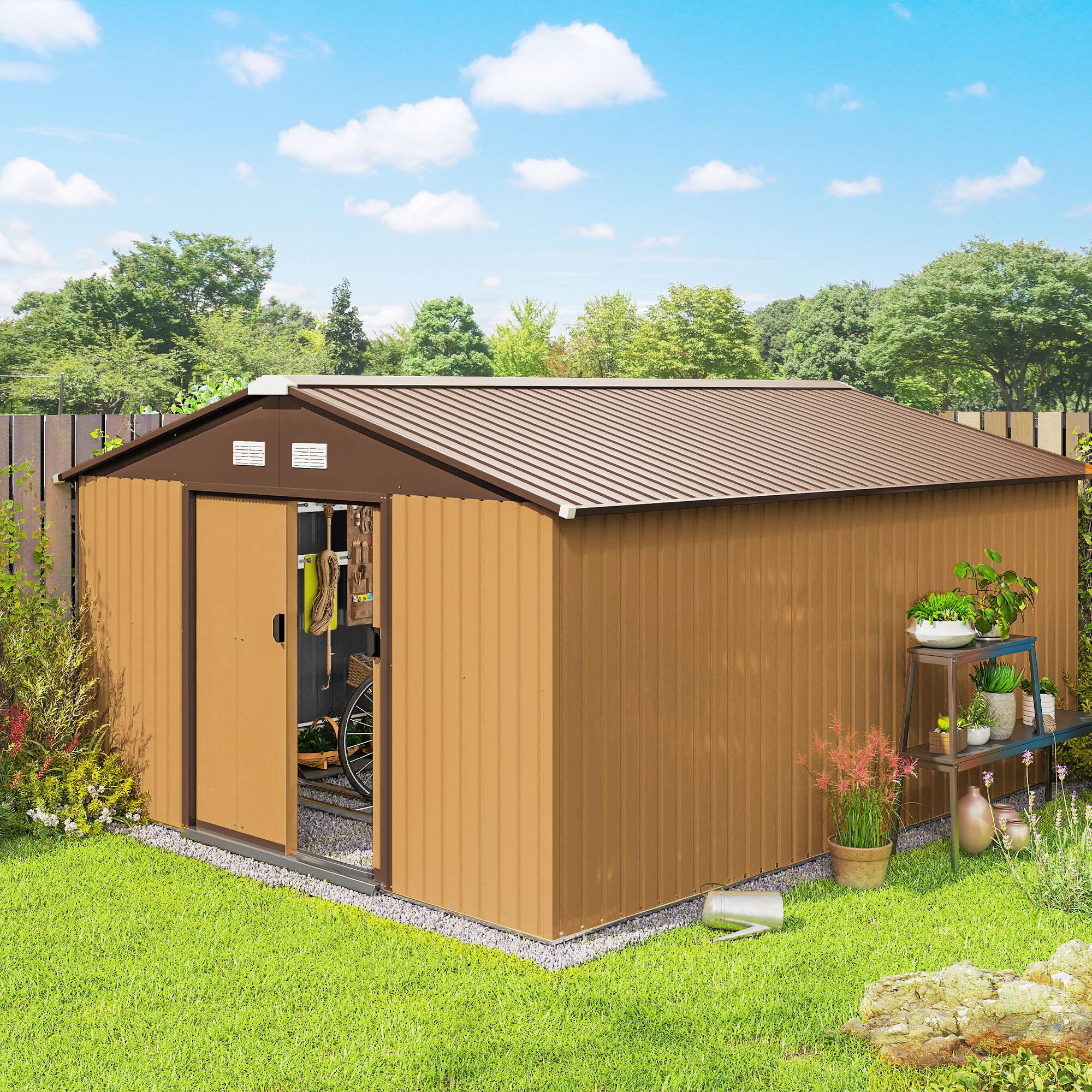 Alt View 1. Outsunny - Metal Shed, Storage Shed Utility Storage with Double Locking Doors for Bike.