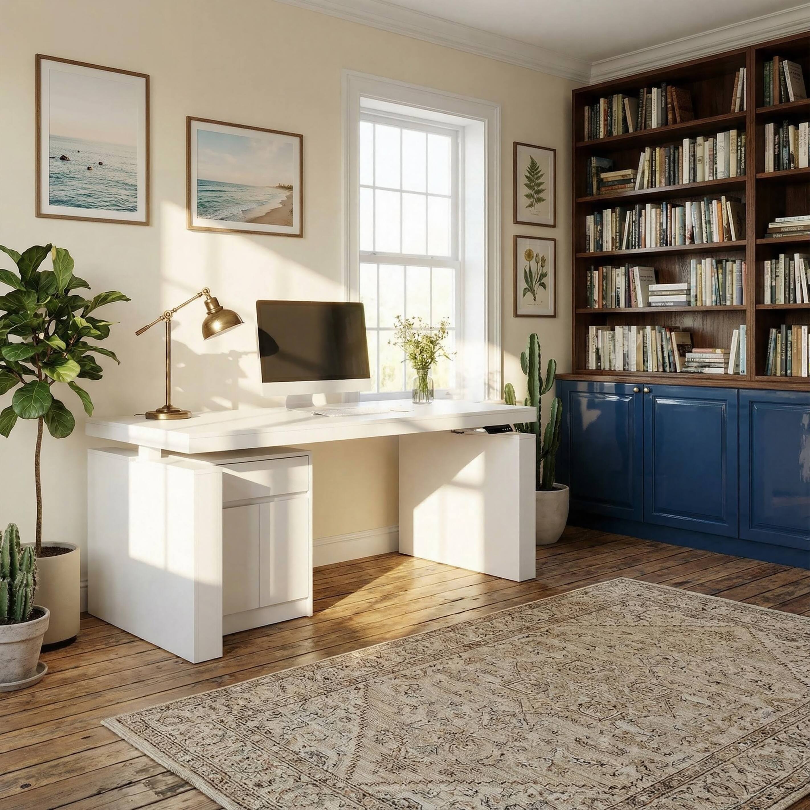 Alt View 2. FUFU & GAGA - Electric Standing Desk with Storage Drawer & Cabinet – 3 Memory Presets, 70.9" Sit Stand Workstation for Home Office - White.