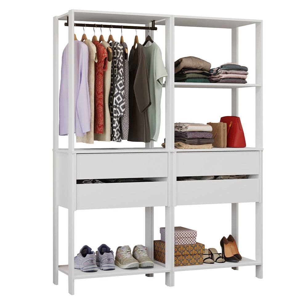 Angle. Madesa - Madesa Wardrobe Clothes Storage Rack with 4 Drawers, 5 Shelves and Hanging Space 55"L - White - White.
