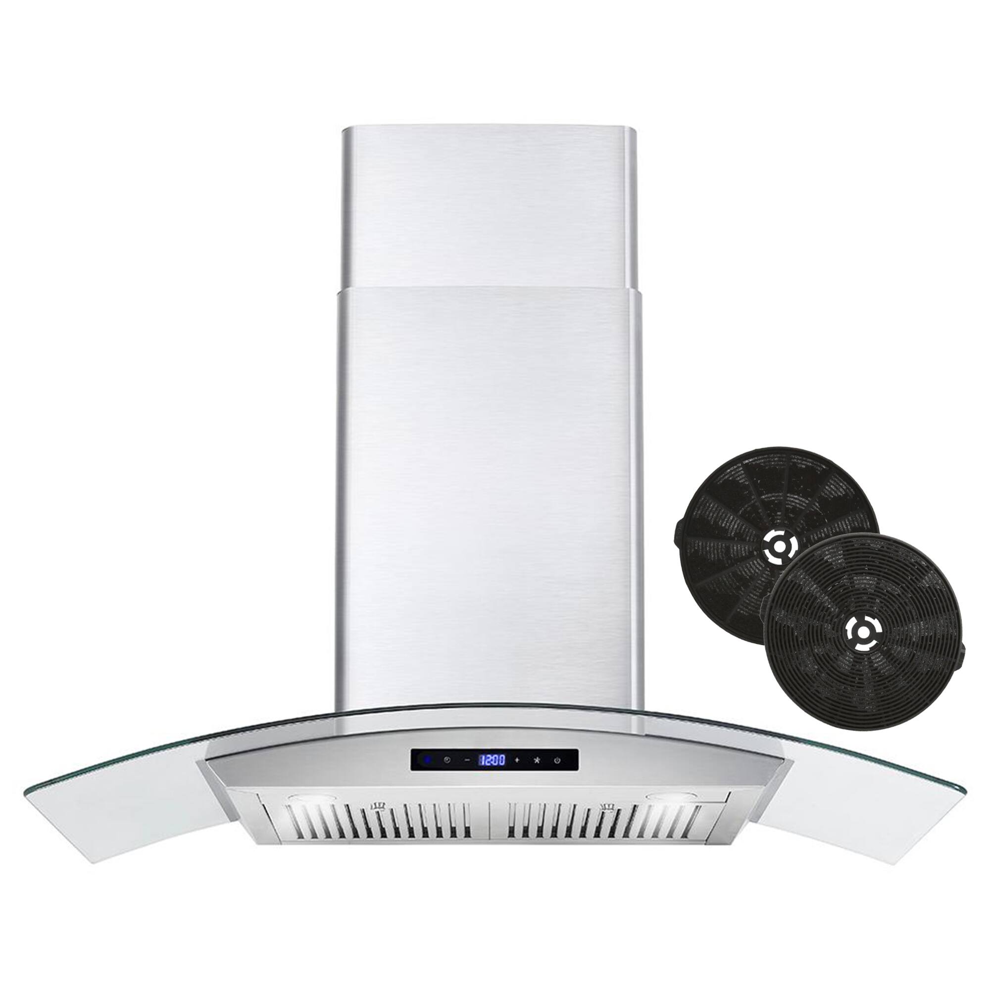 Front. COSMO - 36 in. Vista Collection 380 CFM Ductless Wall Mount Range Hood, Touch Controls, LED Lights - Stainless Steel.