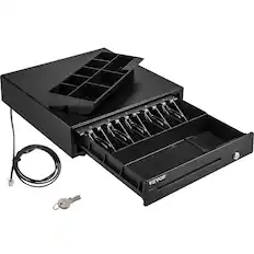Front. VEVOR - Cash Register Drawer, 16" 12 V, for POS System with 5 Bill 8 Coin Cash Tray,Removable Coin Compartment & 2 Keys Included - Black.