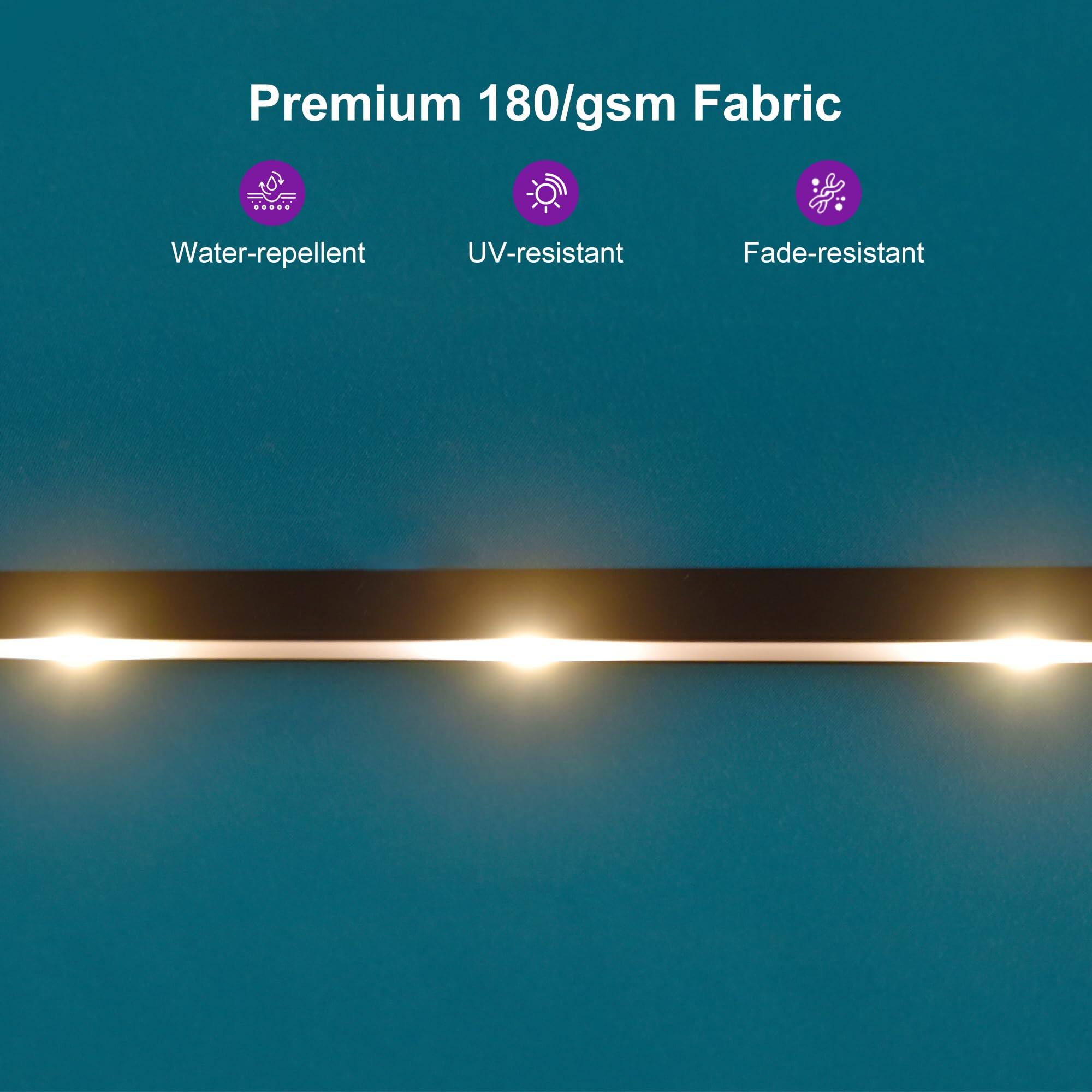 Premium 180/gsm Fabric

- Water-repellent
- UV-resistant
- Fade-resistant