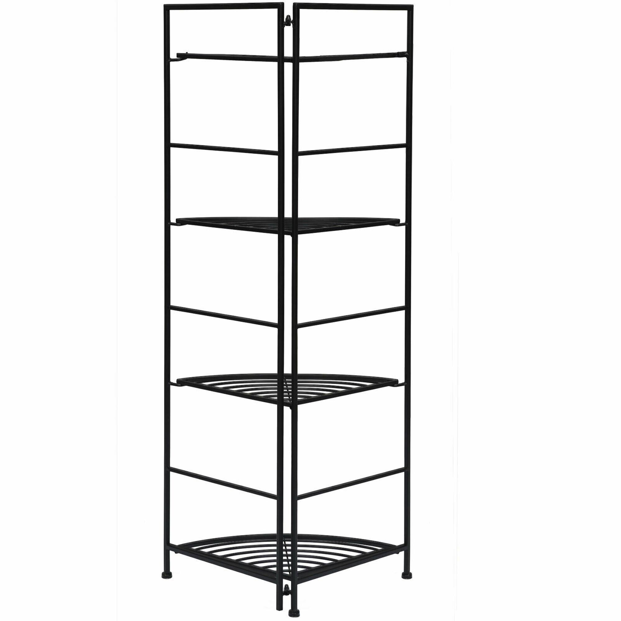 Alt View 7. Gymax - Gymax 4 Tier Folding Metal Shelf Plant Stand Storage Open Shelf Corner Display Rack - Black.