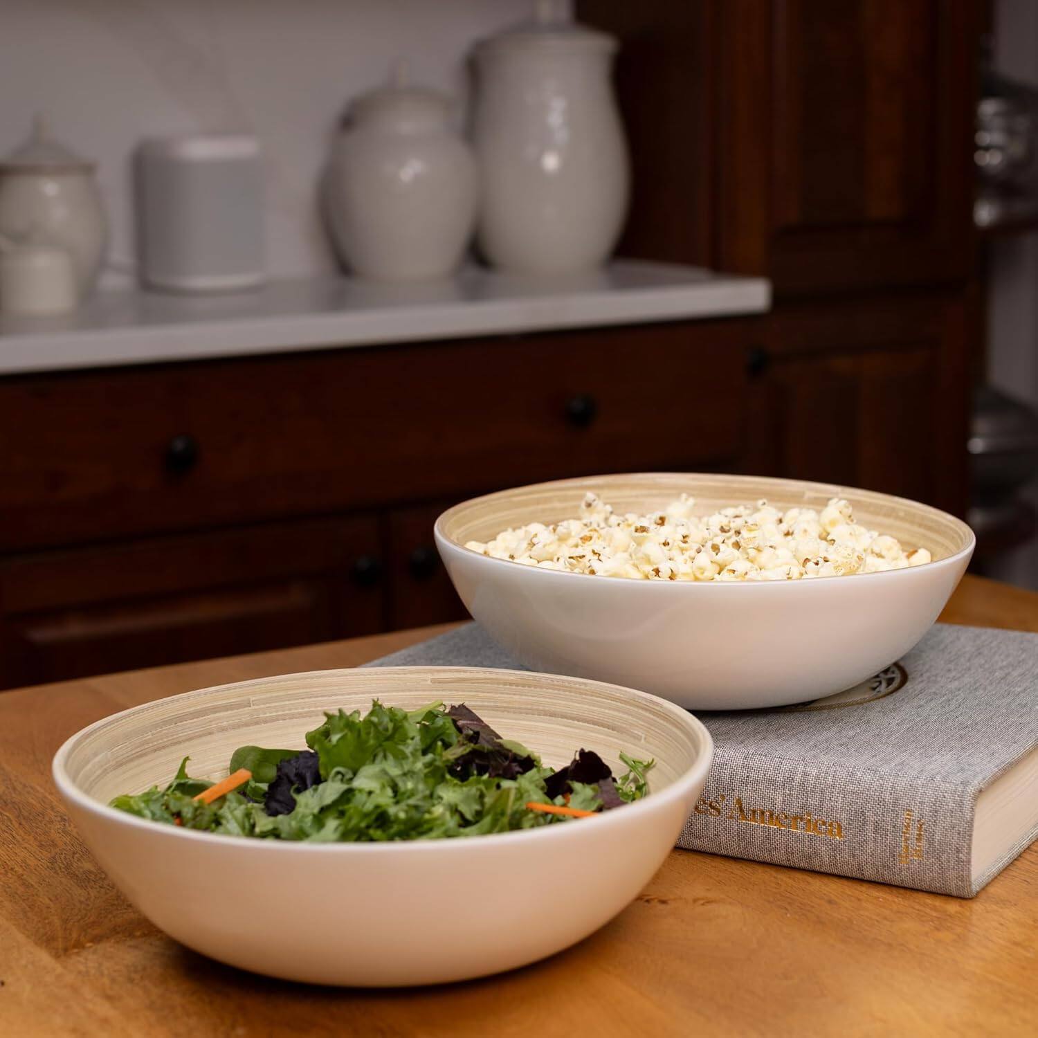 Alt View 2. Lexa - Bamboo Salad Bowl Set, 12 Inch x 2, White - White.