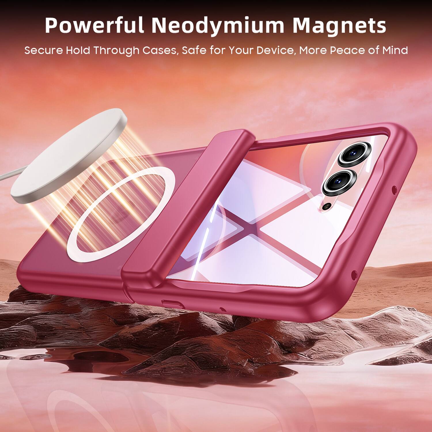 Powerful Neodymium Magnets  
Secure Hold Through Cases, Safe for Your Device, More Peace of Mind