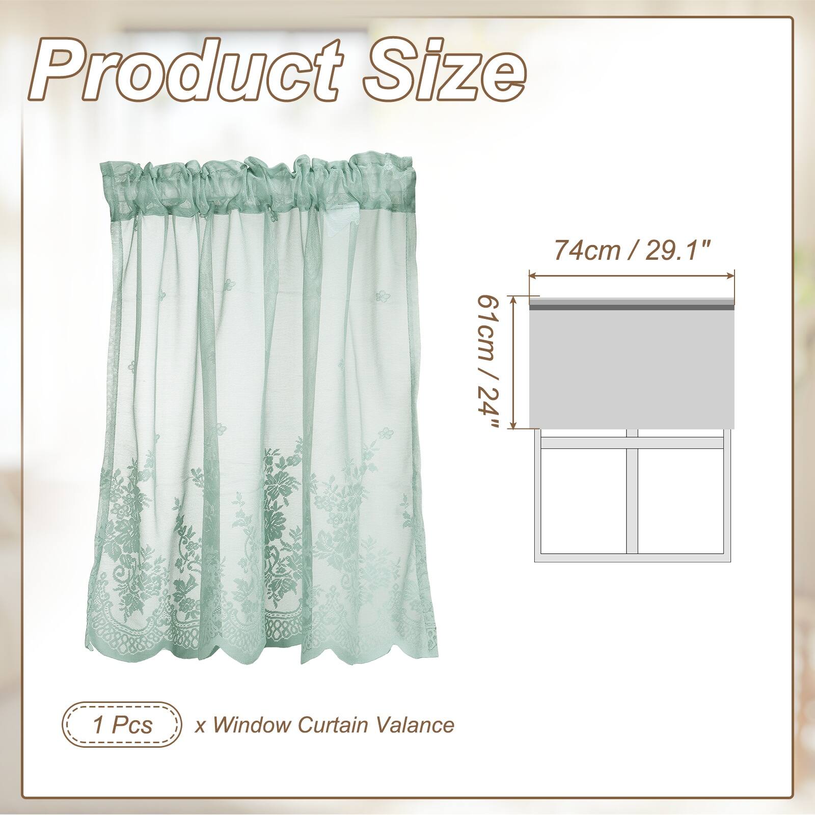 Product Size: 61cm / 24" x 74cm / 29.1"  
1 Pcs x Window Curtain Valance