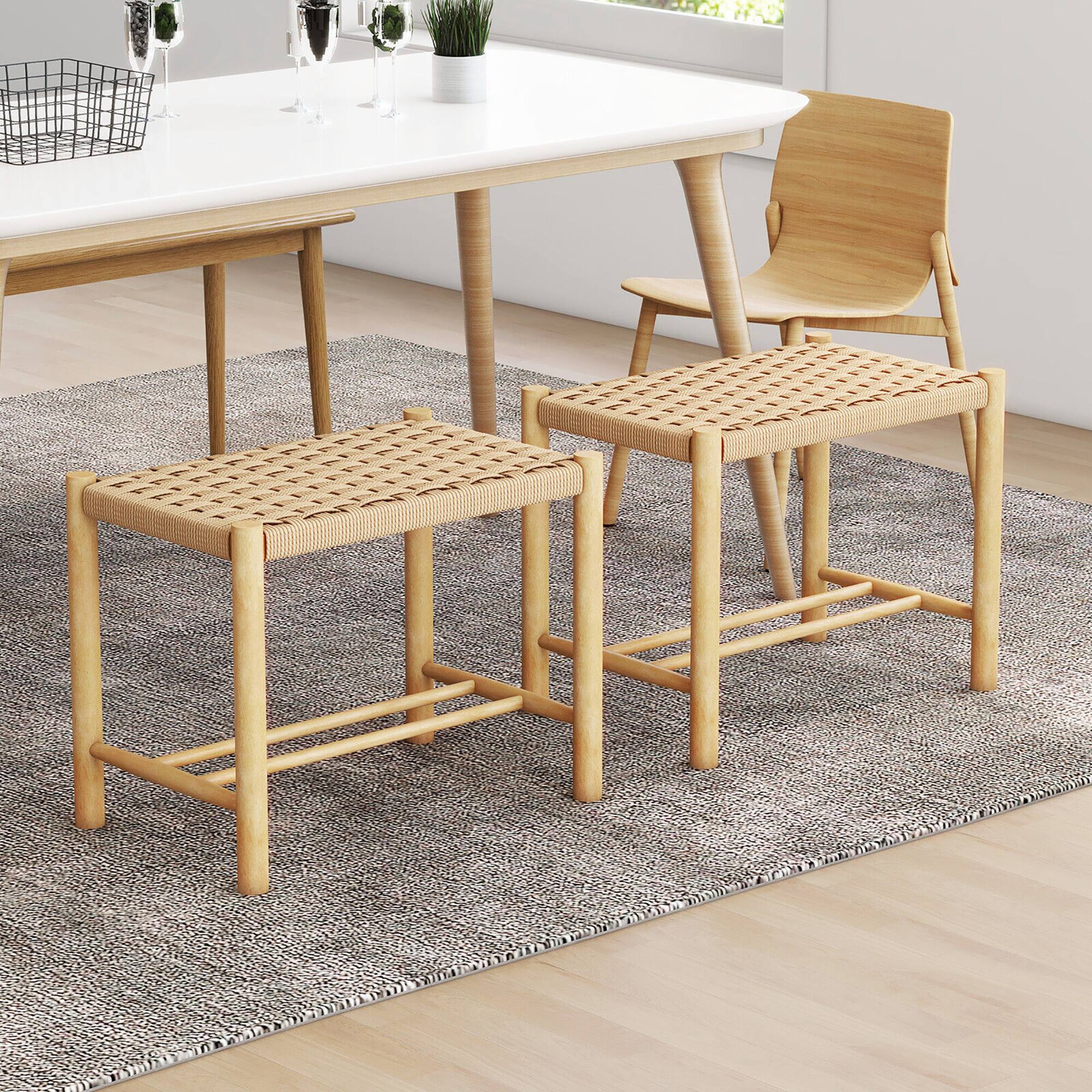 Alt View 1. Gymax - Gymax 18'' Dining Stool Set of 2 Backless w/ Rubber Wood Frame Woven Paper Seat Kitchen - Natural.