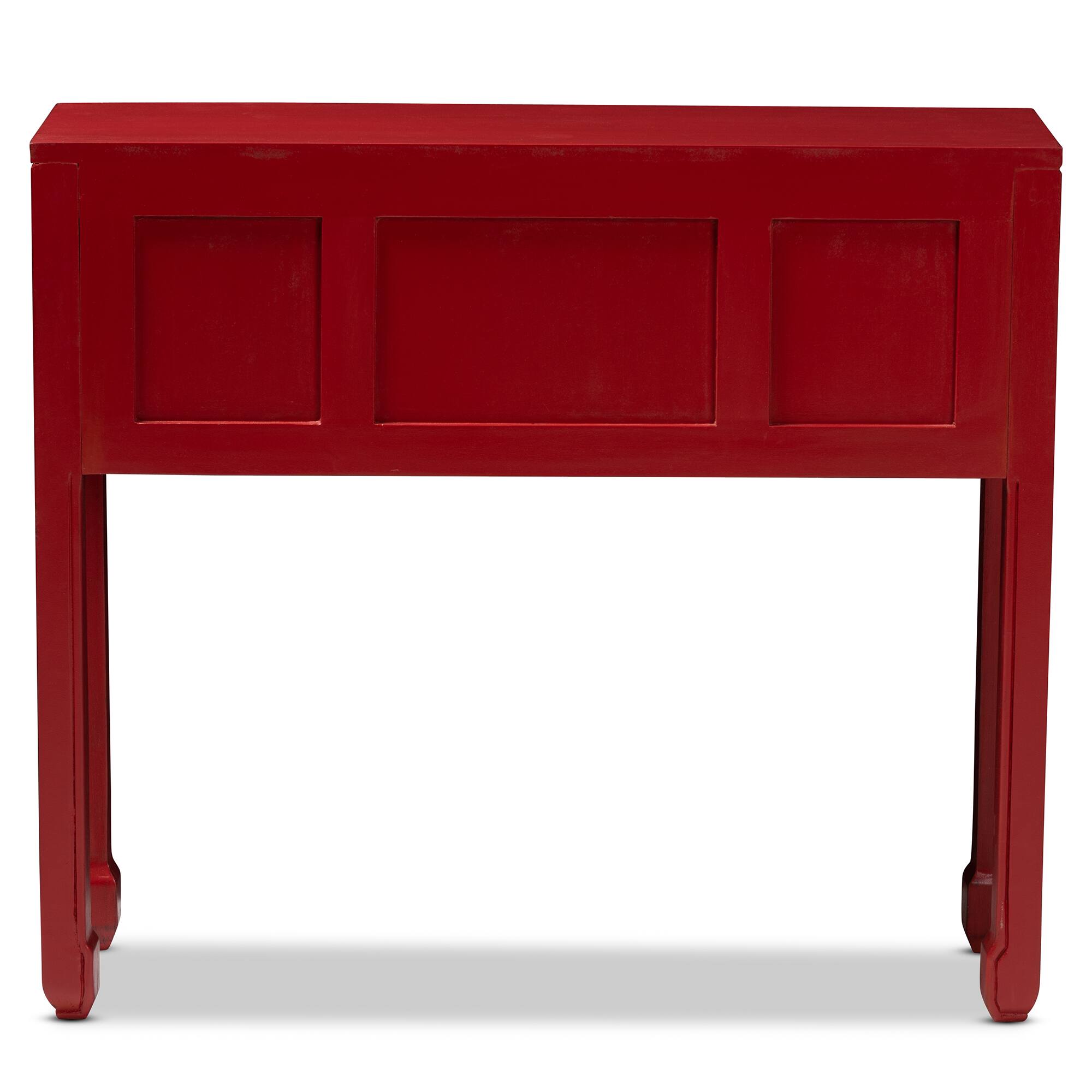 Alt View 1. Baxton Studio - Melodie Classic and Antique Finished Wood Bronze Finished Accents 6-Drawer Console Table - Red.